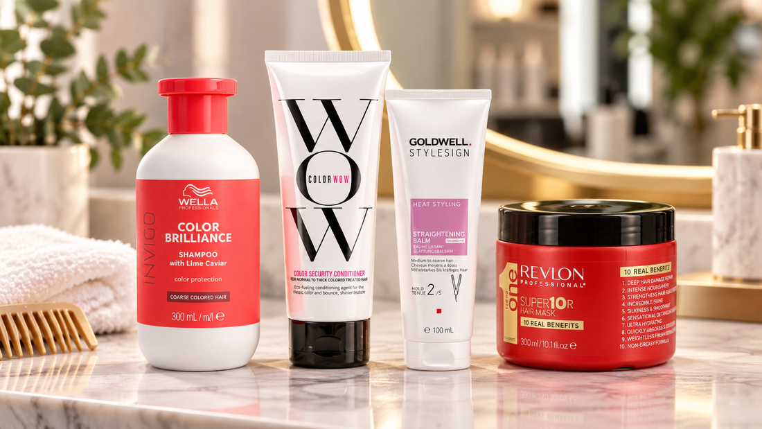 Professional color-care hair products featuring Wella, Color Wow, Goldwell, and Revlon Professional