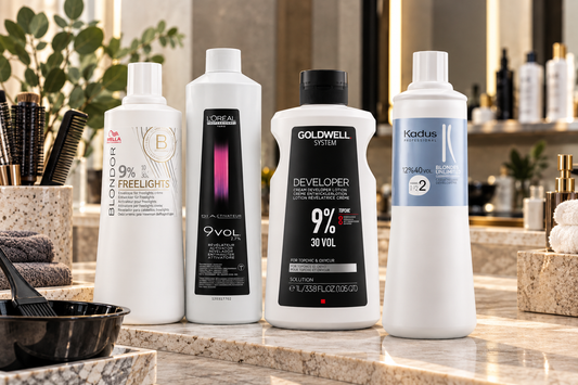 Professional hair color developers from Wella, L'Oréal Professionnel, Goldwell and Kadus