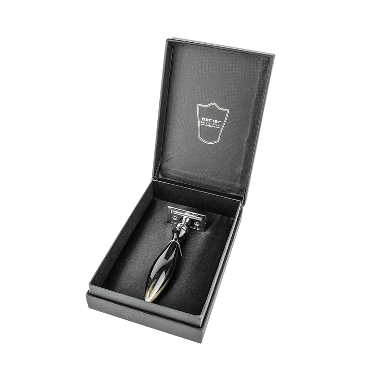 Parker 12R Water Buffalo Horn Three Piece Double Edge Safety Razor
