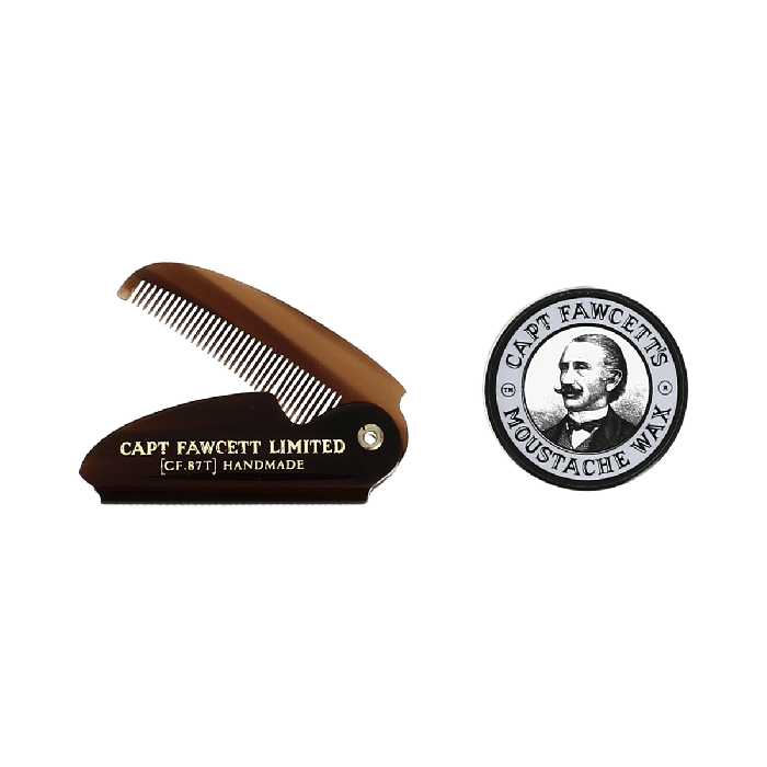 Captain Fawcett Lavender Moustache Wax and Folding Moustache Comb